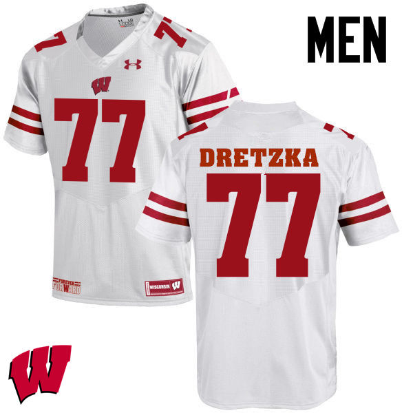 Wisconsin Badgers Men's #77 Ian Dretzka NCAA Under Armour Authentic White College Stitched Football Jersey EV40R85AS